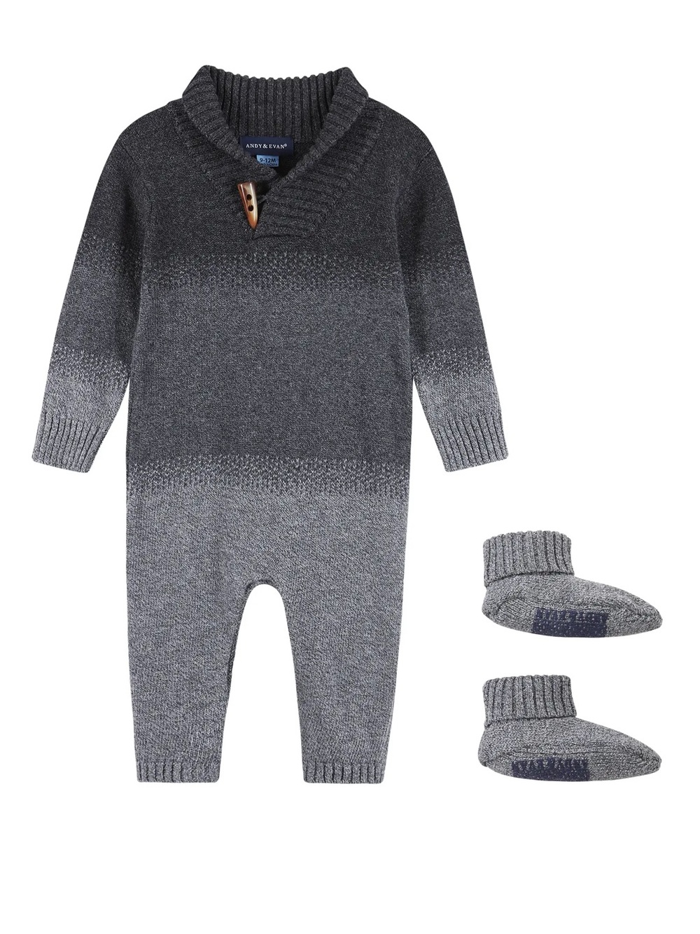 Andy & Evan Gray Ombre Knit Shawl-Collar One-Piece with Booties